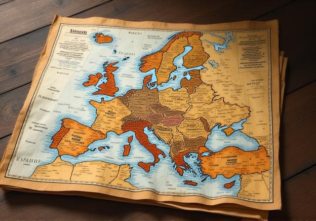 Una mappa vintage dell'Europa con annotazioni a mano ed estratti di libri